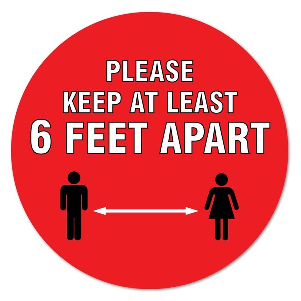 Please Keep At Least 6 Ft Non-Slip Floor Graphic, 12PK, 7 in L, 7 in H, FD-C-7-12PK-99997